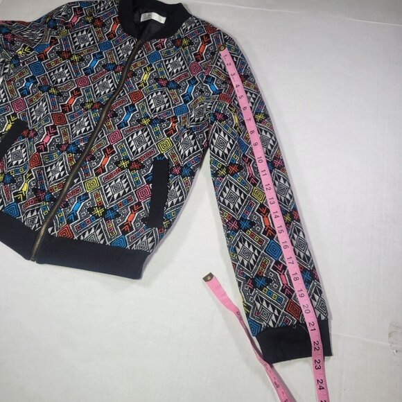 H+S Multicolor Geometric Pattern Ribbed Collar Cuffs & Hem Bomber Jacket Size S - Picture 7 of 8